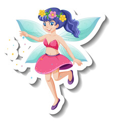 A sticker template with beautiful fairy cartoon character
