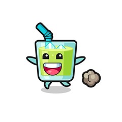 the happy melon juice cartoon with running pose