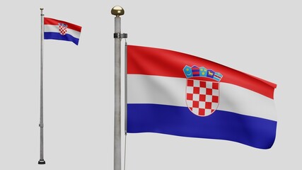 3D, Croatian flag waving on wind. Close up of Croatia banner blowing soft silk.
