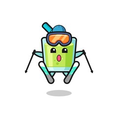 melon juice mascot character as a ski player