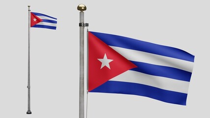 3D, Cuban flag waving in the wind. Close up of Cuba banner blowing soft silk.