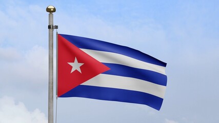 3D, Cuban flag waving in the wind. Close up of Cuba banner blowing soft silk.