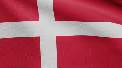 Fototapeta premium 3D, Danish flag waving on wind. Close up of Denmark banner blowing soft silk.