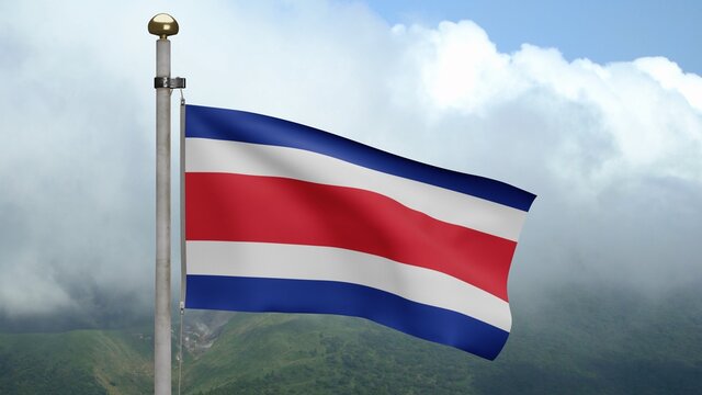 3D, Costa Rica flag waving on wind. Close up of Costa Rican banner blowing silk.