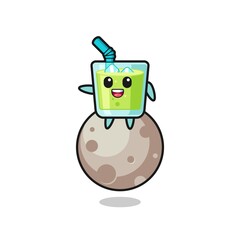 illustration of melon juice cartoon sitting on the moon