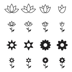 Flowers icon set. Flowers isolated Flowers in modern simple cute round flower plant nature collection