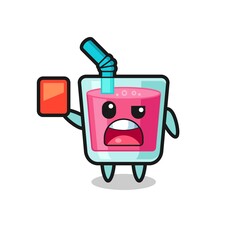 strawberry juice cute mascot as referee giving a red card