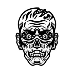 Zombie head vector illustration in tattoo vintage style isolated on white background