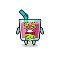 strawberry juice character with an expression of crazy about money