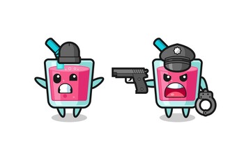 illustration of strawberry juice robber with hands up pose caught by police