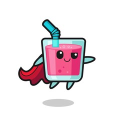 cute strawberry juice superhero character is flying
