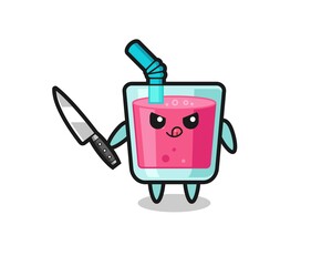 cute strawberry juice mascot as a psychopath holding a knife