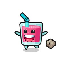 the happy strawberry juice cartoon with running pose
