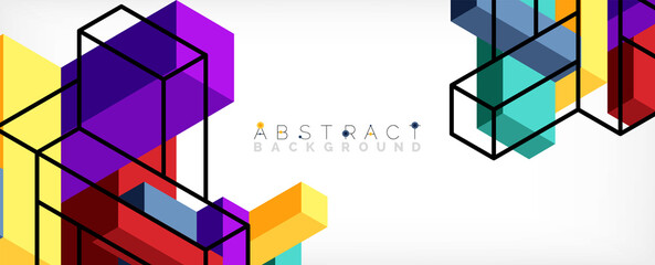 Abstract background. 3d cubes, cubic elements and blocks. Techno or business concept for wallpaper, banner, background, landing page