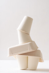 Biodegradable paper cup on white background. Eco-friendly sustainable products concept zero waste lifestyle. Minimalism simple and copy space