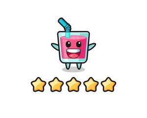 the illustration of customer best rating, strawberry juice cute character with 5 stars