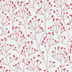 Herbal pattern on light background. Vector red flower herbarium. Dry plants ornament for textile, stationery, wrapping and wallpapers. Floral shapes.