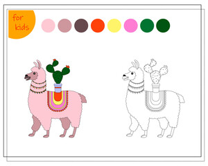 coloring book for kids, cute cartoon llama. vector isolated on a white background.