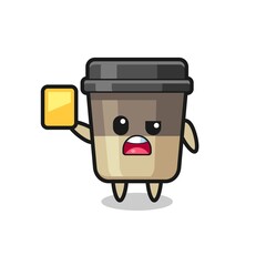 cartoon coffee cup character as a football referee giving a yellow card