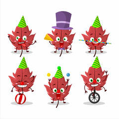 Cartoon character of red autumn leaf with various circus shows