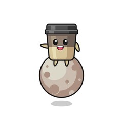illustration of coffee cup cartoon sitting on the moon