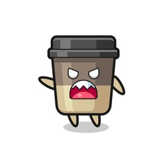 cute coffee cup cartoon in a very angry pose