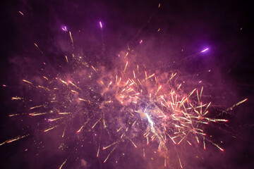 Fireworks. Firecrackers. New Year's eve. At night. Celebration. Party.