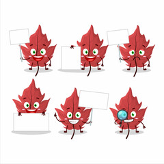 Red autumn leaf cartoon character bring information board