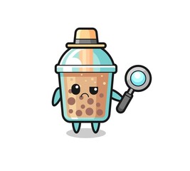 the mascot of cute bubble tea as a detective