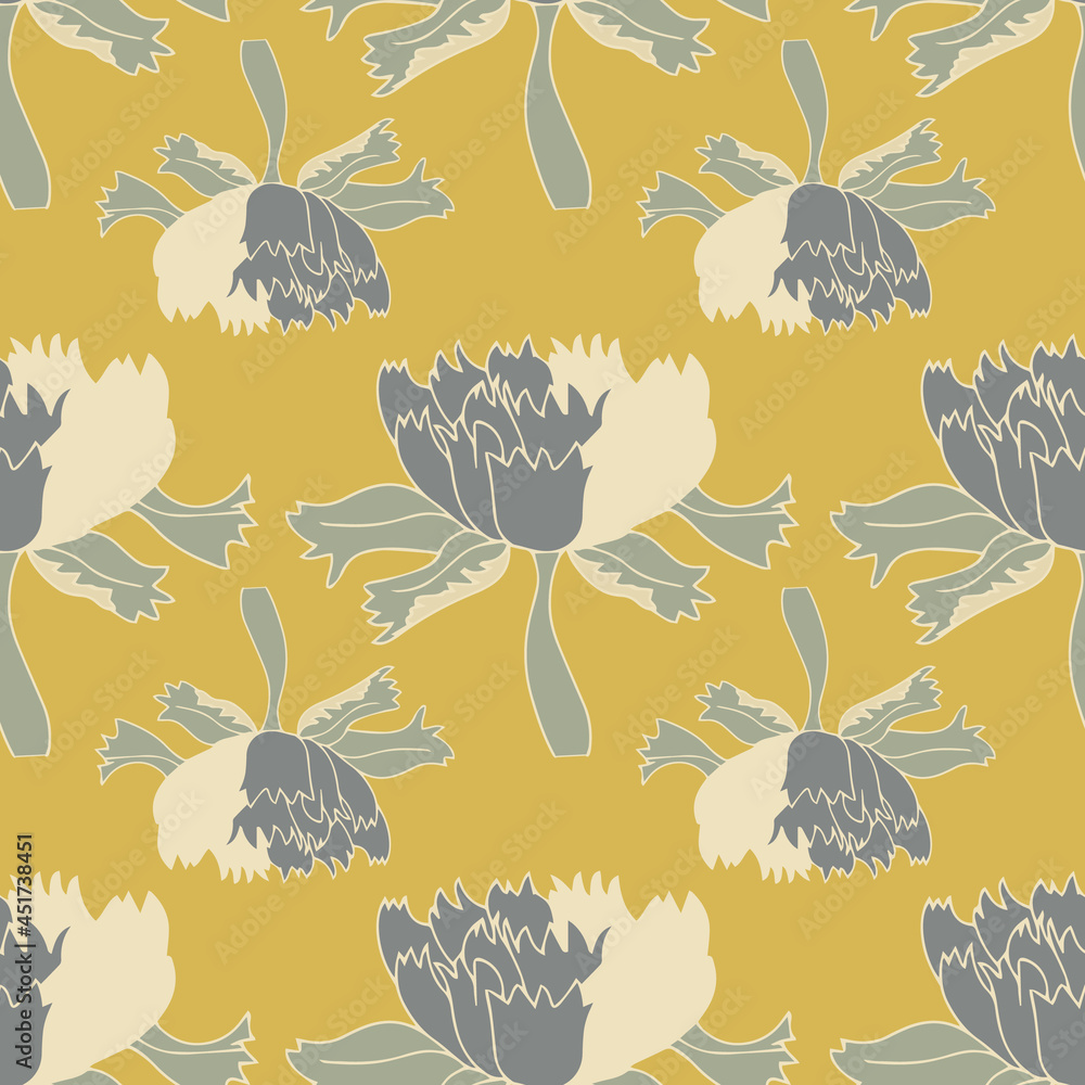 Poster hand drawn flowers vector seamless repeat pattern print background