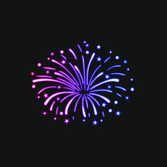 Vector Neon Gradient Firework Explosion Isolated on Black Background, Ultraviolet Light Illustration, Shining Festive Icon, Magenta, Purple, Blue Colors, Celebration Concept.