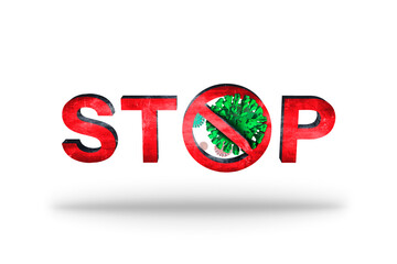 Stop coronavirus. Coronavirus stop sign with corona bacteria 3D illustration