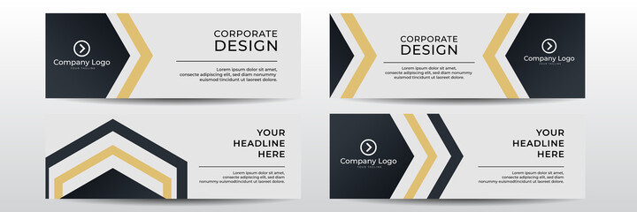 Set of abstract elegant template black and gold overlapping dimension on dark banner background luxury style