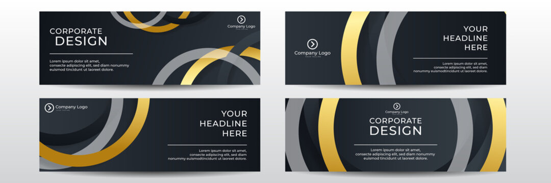 Black Gold Web Banner Wide Background Set. Digital Marketing Webinar Facebook Cover Banner Template Social Media Post