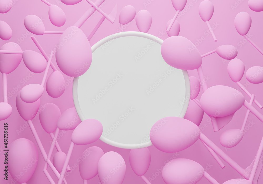 Poster 3d rendering musical notes with white empty circle