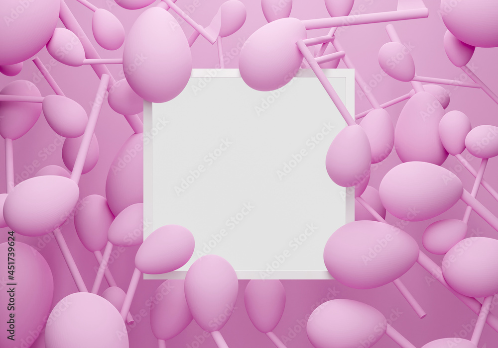 Poster 3d rendering musical notes with white empty square