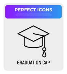 Mortarboard, academic cap thin line icon. Modern vector illustration of school, college or university symbol.