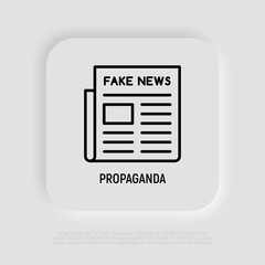 Newspaper with fake news. Thin line icon. Modern vector illustration of propaganda.