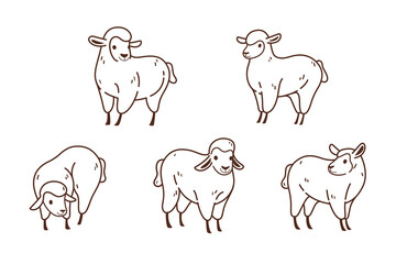 Cartoon sheep flat icon. Сute animals in different poses.