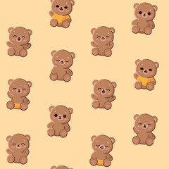 Сhildren's stuffed toy. Cute plush bear. Cartoon pattern with illustration of bear. Vector print.