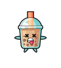 character of the cute bubble tea with dead pose
