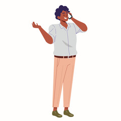 Man in phone call, Dark skin business man talking on his phone, flat style Vector illustration