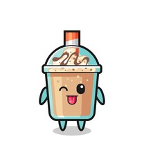 cute milkshake character in sweet expression while sticking out her tongue