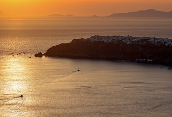 Sunset over Santorini as seen from Imerovigli. Cyclades, Greece