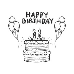 Birthday cake sketch in cute style isolated on white background