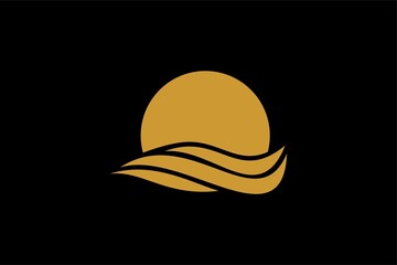 Sea wave logo design. Sunset sunrise illustration design. Wave and sun vector icons.
