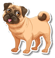 Sticker design with a pug dog isolated