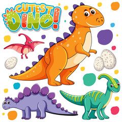 Set of isolated various dinosaurs cartoon character on white background