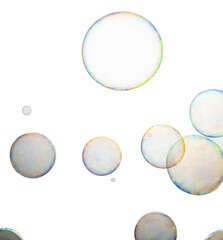 colored soap bubbles on white background