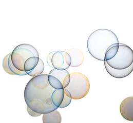 colored soap bubbles on white background